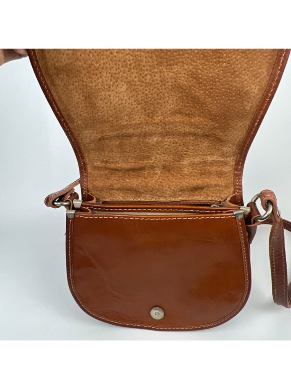 Del Borgo Brown Leather Handbag Snap Close - Picture 4 of 8